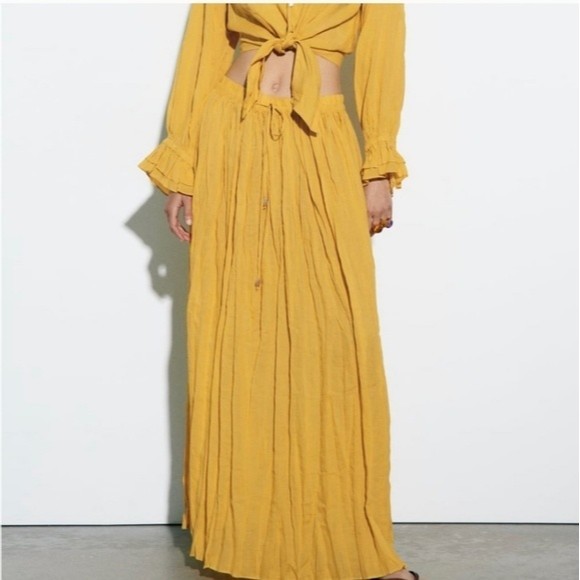 ZARA * Set Maxi Long  Ramie Boho Skirt and Knotted Shirt - Picture 13 of 16